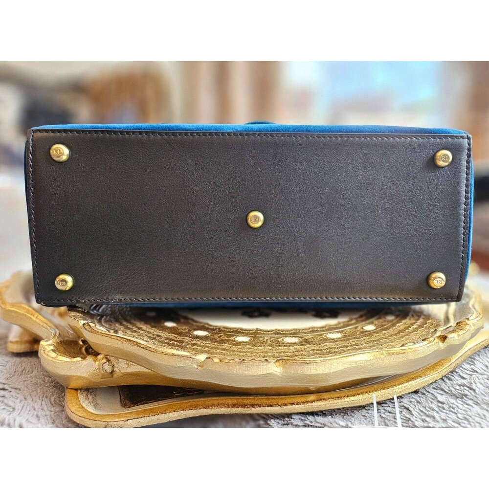 Ralph Lauren Tiffin 33 Velvet Top-Handle Bag, Prussian Blue, NWT - Picture 10 of 16